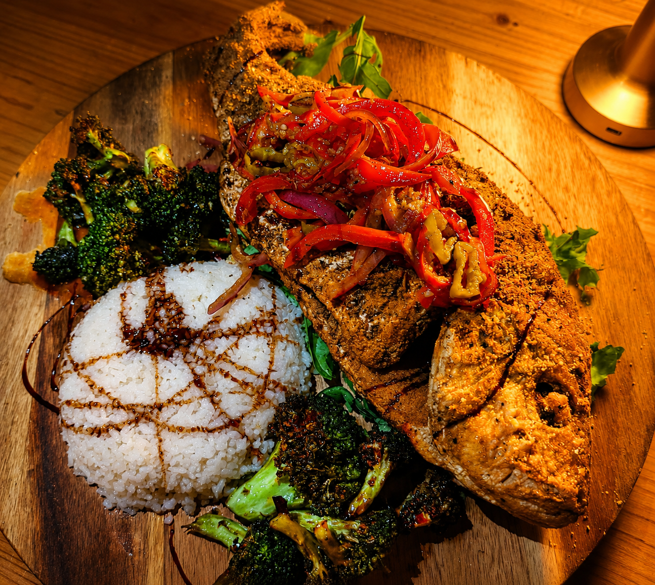 Red snapper with rice and broccolini at Brick Bistro